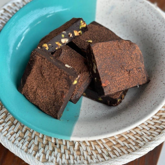 DARK CHOCOLATE ALMOND PISTACHIO FUDGE